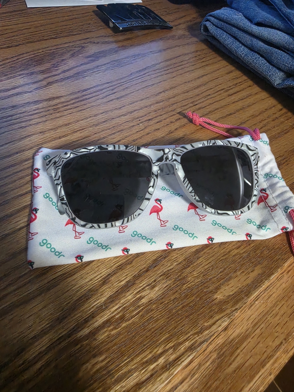 Goodr Zebra-Print Gray Sunglasses with Dark Lenses